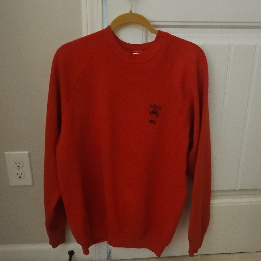 Fruit of the Loom Men's Bright Red Crewneck Sweater with Small Crest